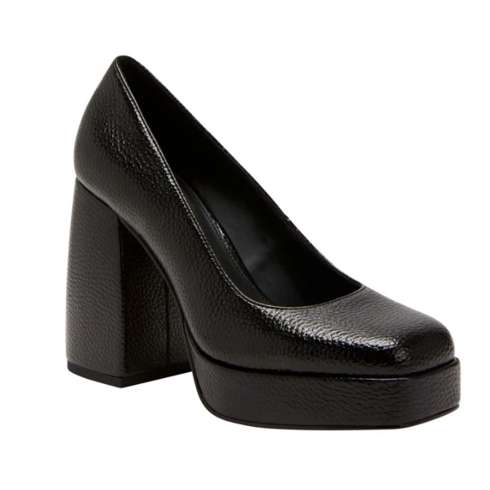 Black Platform Block Heel Pumps